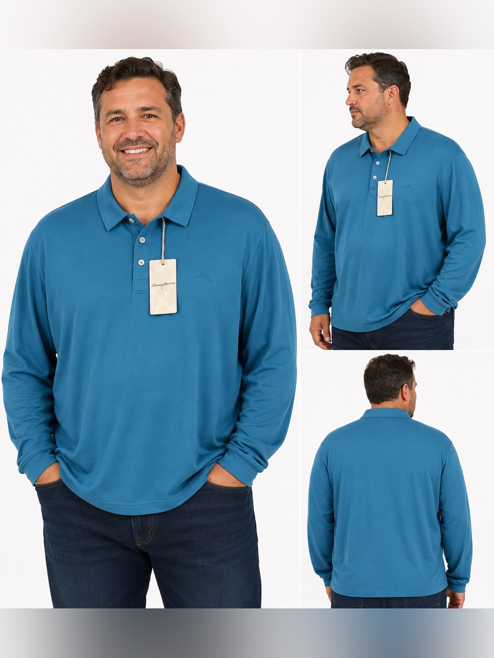Tommy Bahama Men’s XXL Long Sleeve Polo Shirt Teal Tencel Blend NWT Soft Stretch